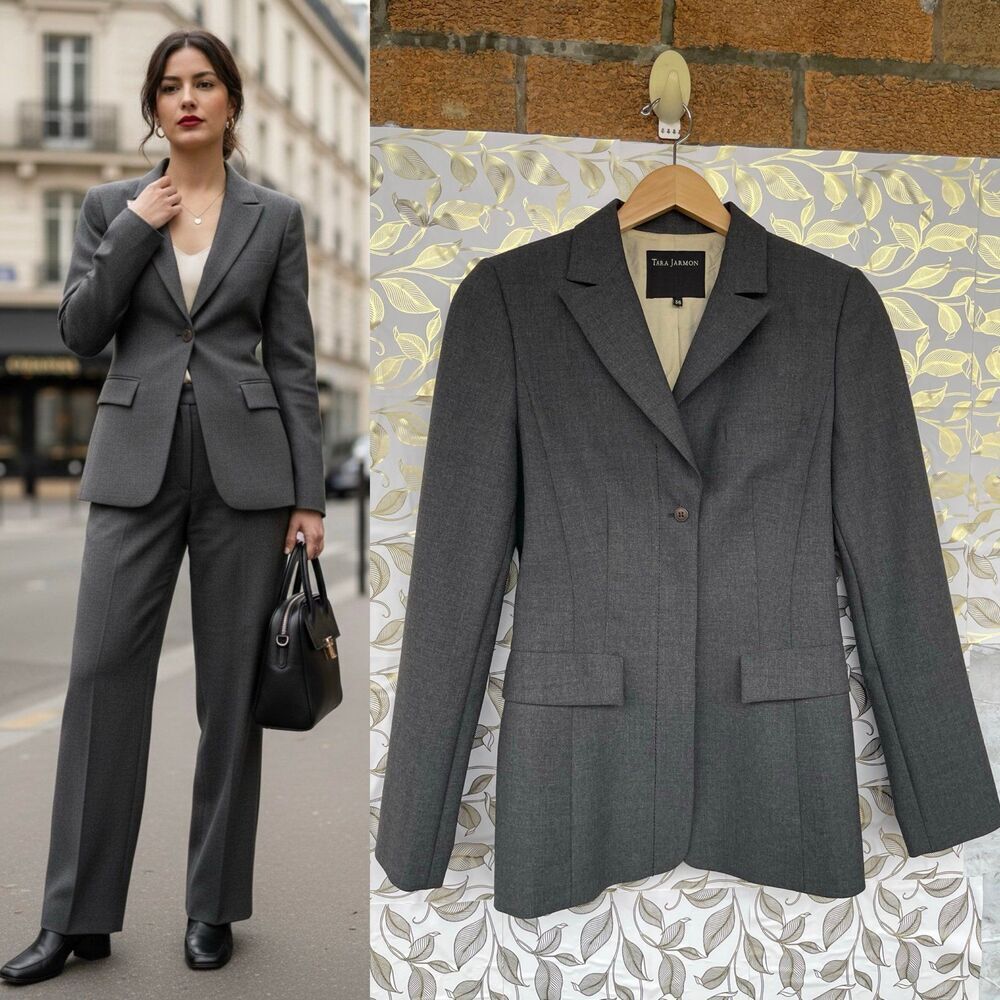 Tara Jarmon Paris Gray Wool Blend Blazer | Dark Academia Tailored Jacket 36/4